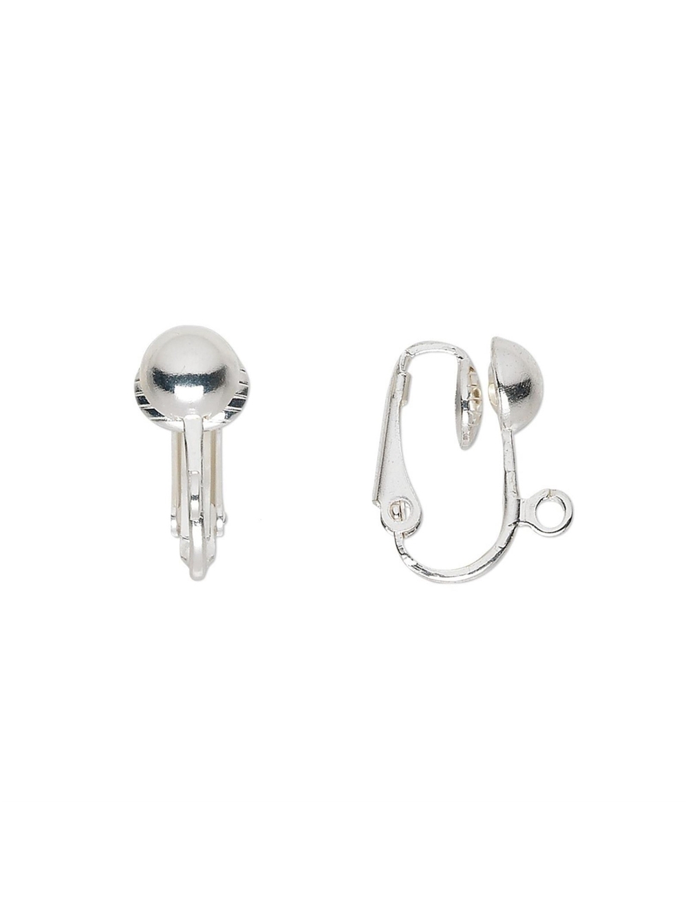 Clip On Earring Hooks Findings Silver Plated 6mm Half Ball 10 pcs